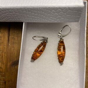 Amber and Sterling Silver Teardrop Earrings